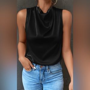 Draped Black Satin Blouse
